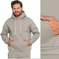 Bluzy męskie - BLUZA MĘSKA Z KAPTUREM DRESOWA OVERSIZE BAWEŁNIANA OCIEPLANA MORAJ L GREY - miniaturka - grafika 1
