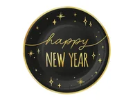 Dekoracje i nakrycia stołu na imprezę - Talerzyki papierowe Happy New Year czarne - 18 cm - 6 szt. - miniaturka - grafika 1