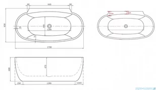 ScandiBath Mandal wanna wolnostojąca/przyścienna z korkiem i przelewem CZARNYM 170x85cm  Q360S-1701OEMBL | - Wanny z hydromasażem - miniaturka - grafika 2