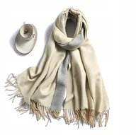 Apaszki i szaliki damskie - Szal szalik kaszmir 100% kaszmirowy beżowy szary - miniaturka - grafika 1
