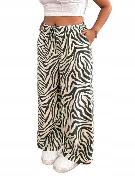 SHEIN SPODNIE CASUAL Z WIĄZANIEM I ZEBROWYM WZOREM PLUS SIZE 46 1HA