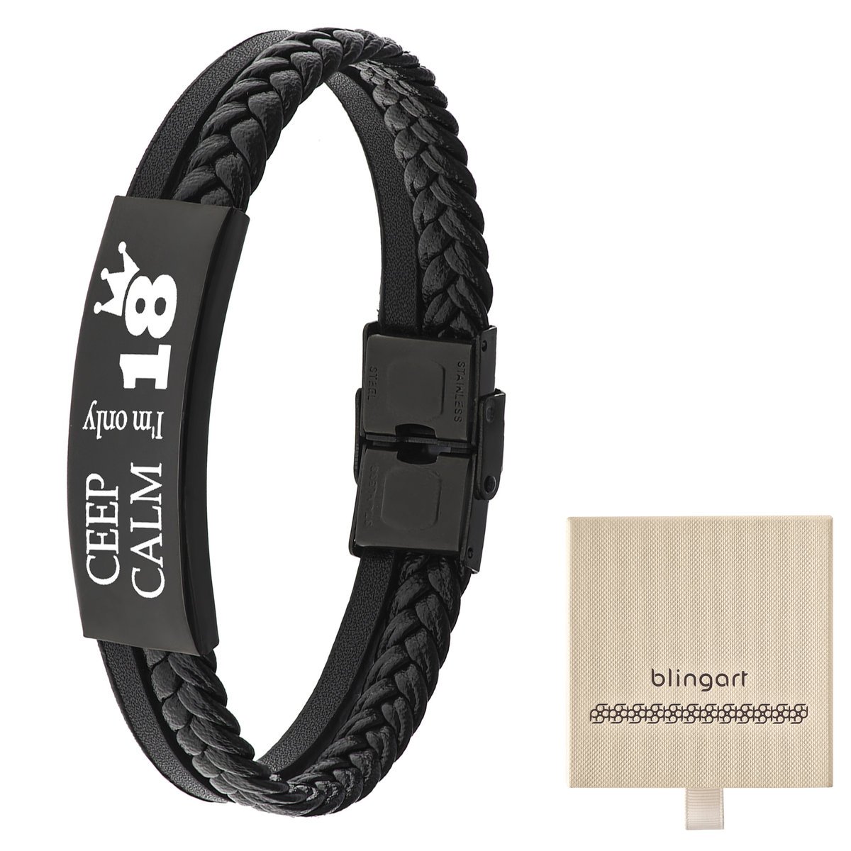Bransoletka męska z GRAWEREM czarna plecionka blas