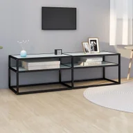Szafki RTV - Biała marmurowa szafka pod telewizor 140x40x40,5 cm szkło hartowane - miniaturka - grafika 1