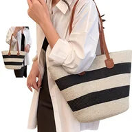 Torebki damskie - TORBA PLAŻOWA BOHO SŁOMIANA TOREBKA SHOPPERKA NA PLAŻĘ NA ZAKUPY PLECIONA - miniaturka - grafika 1