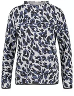 Swetry damskie - Gerry Weber Damski sweter z krótkim kołnierzem ze stójką, długi rękaw, sweter z długim rękawem, okrągły dekolt, sweter z nadrukiem zwierzęcym, Szary/czarny wzór, 46 - miniaturka - grafika 1