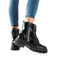 Botki damskie - Goodin Lakierowane workery z ozdobnym suwakiem czarne - miniaturka - grafika 1