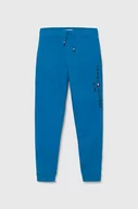 Spodnie i spodenki dla dziewczynek - Tommy Hilfiger spodnie dresowe bawełniane dziecięce kolor niebieski gładkie - miniaturka - grafika 1