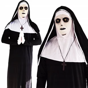 STRÓJ ZAKONNICA PRZEBRANIE THE NUN MASKA + HABIT KOSTIUM HALLOWEEN r. L - Dodatki do strojów karnawałowych - miniaturka - grafika 1