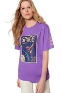 Koszulki i topy damskie - Trendyol Damska koszulka z dzianiny o regularnym kroju z okrągłym dekoltem, Fioletowy, M - miniaturka - grafika 1