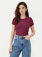 Koszulki i topy damskie - Tommy Jeans T-Shirt Badge DW0DW17881 Bordowy Slim Fit - miniaturka - grafika 1