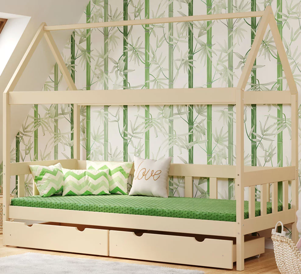 Łóżko dziecięce domek z drewna, wanilia - Dada 4X 200x90 cm