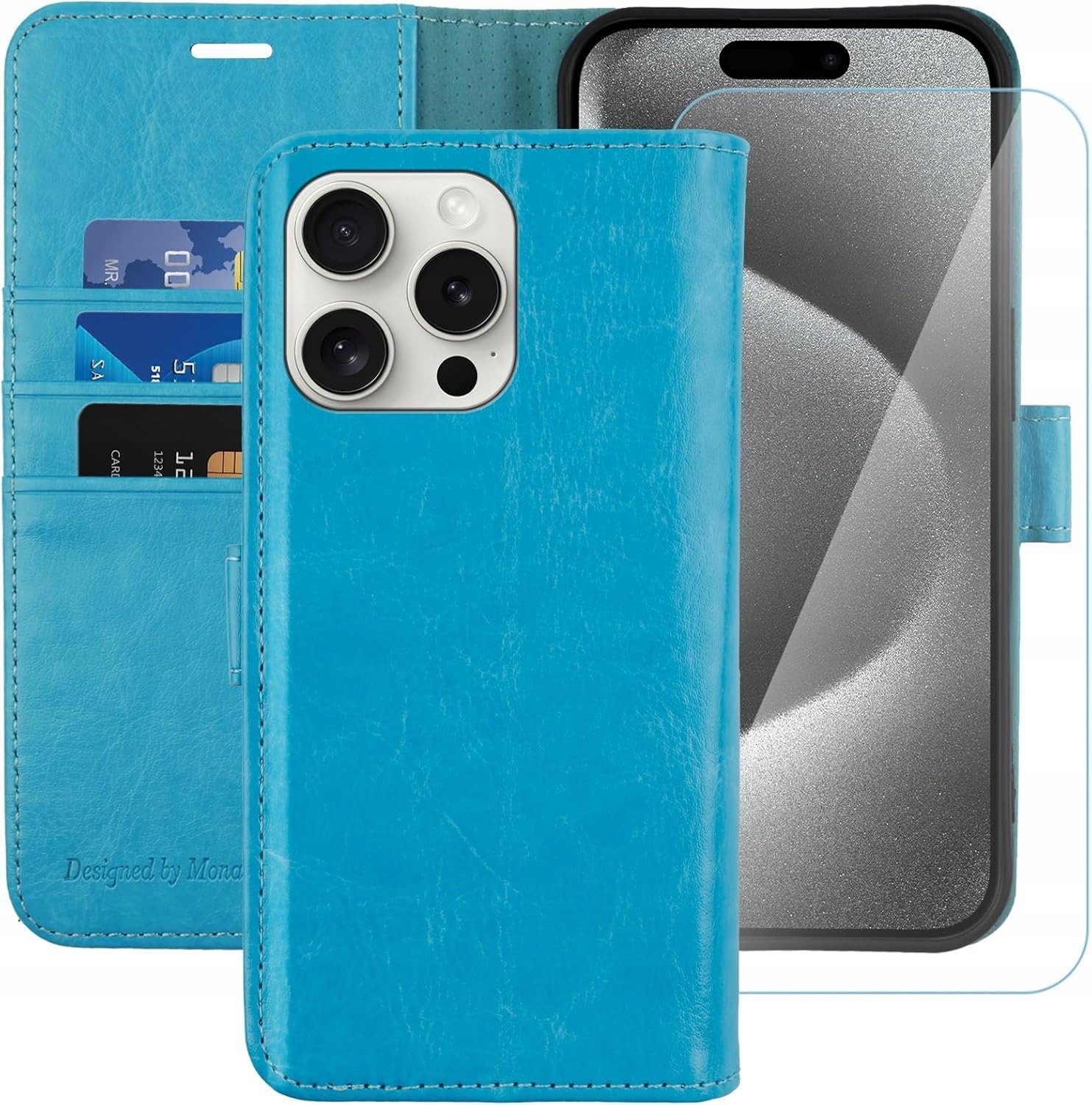 Case Etui z Klapką Portfel Skóra do iPhone 15 Pro Max Szkło Hartowane