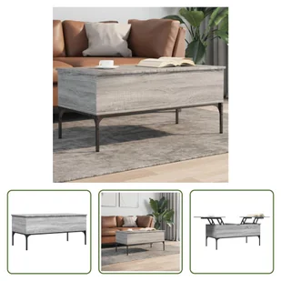 The Living Store Stolik kawowy szary Sonoma 100x50x45 cm Materiał drewnopochodny i metal - Ławy i stoliki kawowe - miniaturka - grafika 1