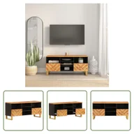 Szafki RTV - The Living Store szafka pod telewizor brązowo-czarna 100x33,5x46 cm lite drewno mango - miniaturka - grafika 1