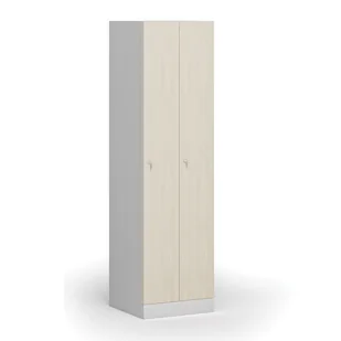 Szafka ubraniowa metalowa, 2 szafki, 1850 x 500 x 500 mm, zamek cylindryczny, drzwi laminowane, brzoza - Szafki biurowe - miniaturka - grafika 1