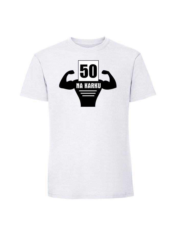 Męska koszulka z nadrukiem - 50 na karku biały M