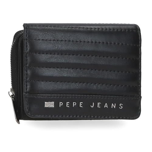 Pepe Jeans Biker Portfel z Portfelem Czarny 10x8x3 cm Poliester z Detalami ze Sztucznej Skóry by Joumma Bags, Czarny (Black), Talla única, Portfel z portfelem