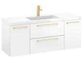Szafki łazienkowe - Szafka Wisząca Z Umywalką RON 120 cm D - Biały Mat - Uchwyty Złote Szczotkowane - miniaturka - grafika 1