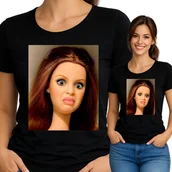 Koszulki i topy damskie - Koszulka Damska Disgusted Doll Face Barbie Mem Prezent M P403 CZARNA - miniaturka - grafika 1