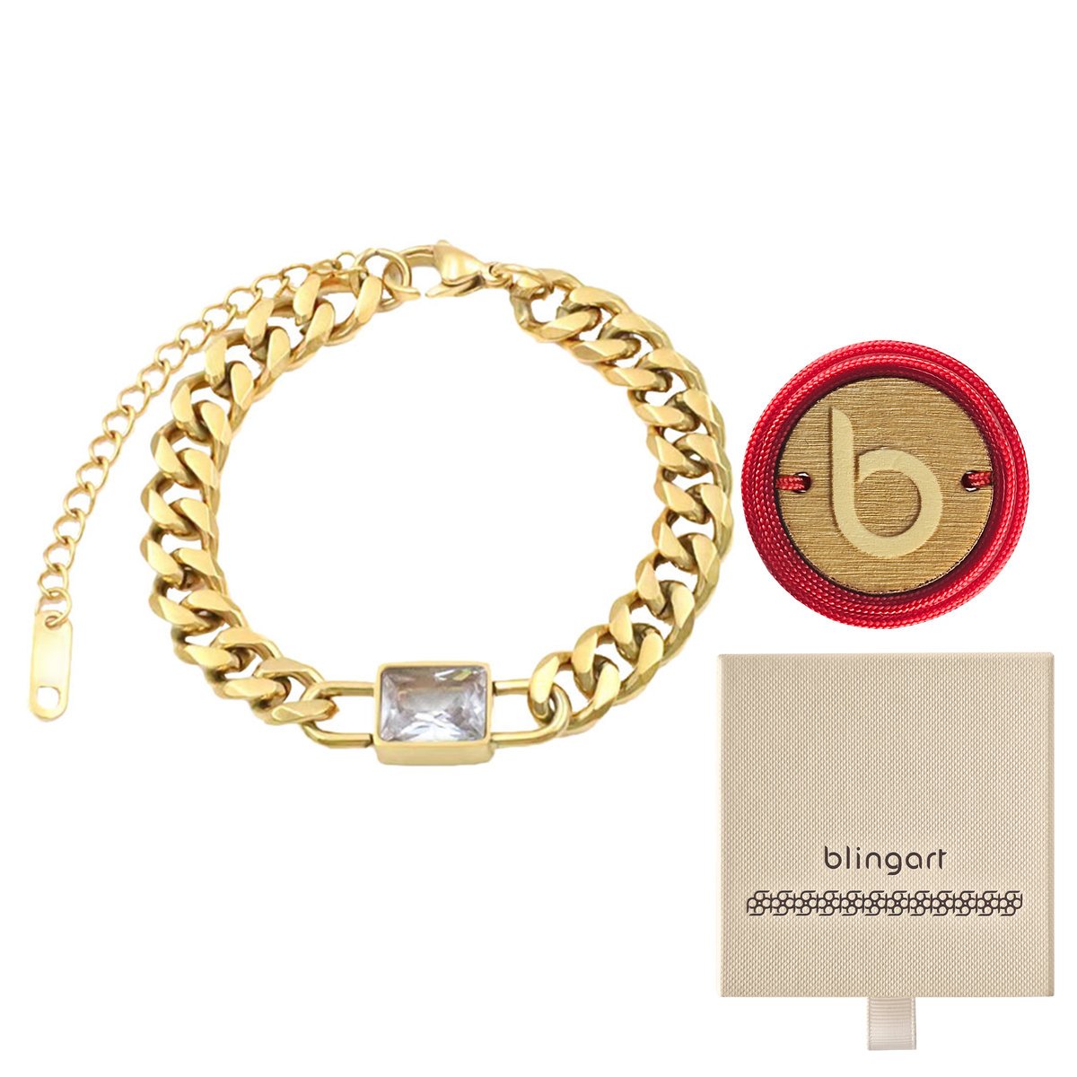 Bransoletka damska pozłacana pancerka biały kamień stal 316L BLINGART