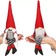Ozdoby bożonarodzeniowe - Para skrzatów świątecznych 38cm krasnal, siedzący gnom czerwono-szara - miniaturka - grafika 1