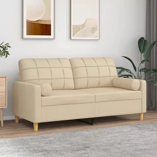 vidaXL 2-osobowa sofa z poduszkami, kremowa, 140 cm, tkanina - Sofy i kanapy - miniaturka - grafika 1