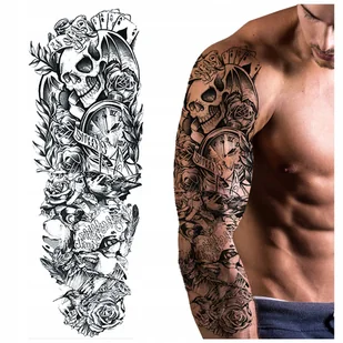 TATUAŻ ZMYWALNY RĘKAW CZASZKA / KARTY / AS PIK / RÓŻA / NAPISY - Zabawki kreatywne - miniaturka - grafika 1