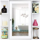 Szafki łazienkowe - Szafka łazienkowa z lustrem, szafka łazienkowa z lustrem, lustro łazienkowe 10 półek, szafka ścienna z drzwiami, szafka do makijażu z drewna, szafka łazienkowa szafka łazienkowa 65 x 17 x 63 cm (biała) - miniaturka - grafika 1