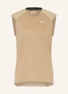 Koszulki i topy damskie - Salewa Tank Top Puez Alpine Merino Hybrid Z Dodatkiem Wełny Merino beige - miniaturka - grafika 1