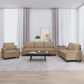 Sofy i kanapy - 3-cz. zestaw sof z poduszkami, cappuccino, sztuczna skóra Lumarko! - miniaturka - grafika 1