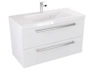 Szafki łazienkowe - Szafka Wisząca Z Umywalką ATH 80 cm - Biały Mat - Uchwyty Stal Szczotkowana - miniaturka - grafika 1