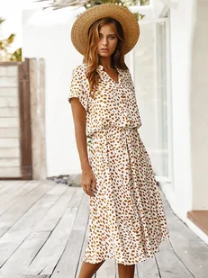 Wygodna sukienka midi - Biały M - Sukienki - miniaturka - grafika 1