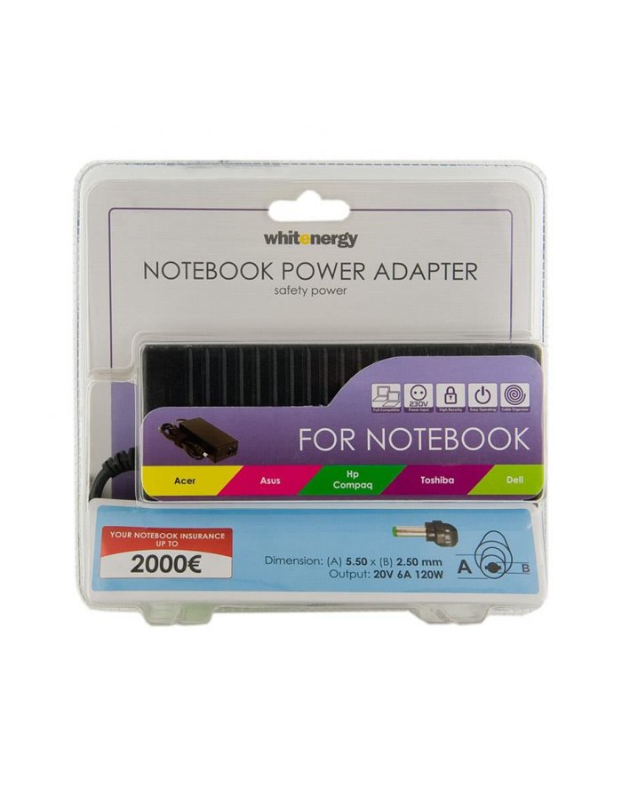 Whitenergy zasilacz 20V/6A 120W wtyk 5.5x2.5mm Blister 04112-BL