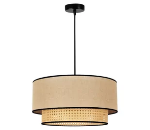 Żyrandol Boho, rattan, tkanina, beżowa/czarna - Lampy sufitowe - miniaturka - grafika 1