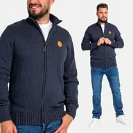 Swetry męskie - Sweter Męski Bawełniany Rozpinany Ze Stójką Ozdobna Naszywka Granatowy XL - miniaturka - grafika 1