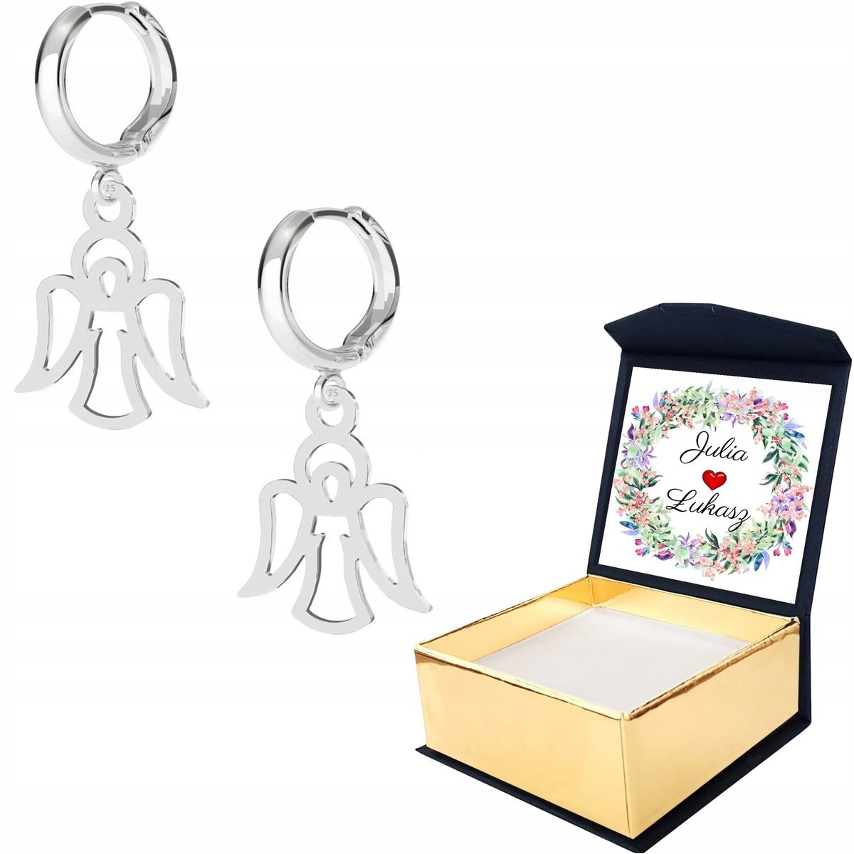 Kolczyki srebrne Anioł Aniołek 925 WŁASNY NADRUK