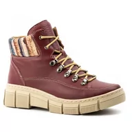 Botki damskie - Buty damskie botki sneakersy zimowe skórzane 0698W bordowe - WASAK - miniaturka - grafika 1