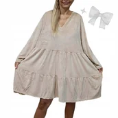 Bluzki damskie - OTULAJĄCA SUKIENKA WELUROWA TUNIKA Falbana Rozkloszowana 50 52 5xl 3175 - miniaturka - grafika 1