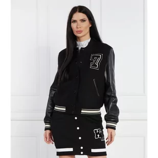 Karl Lagerfeld Wełniana kurtka bomber | Regular Fit | z dodatkiem skóry - Kurtki damskie - miniaturka - grafika 1