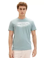 Koszulki męskie - TOM TAILOR Męski T-shirt z nadrukiem logo, 28129 - Light Ice Blue, L - miniaturka - grafika 1