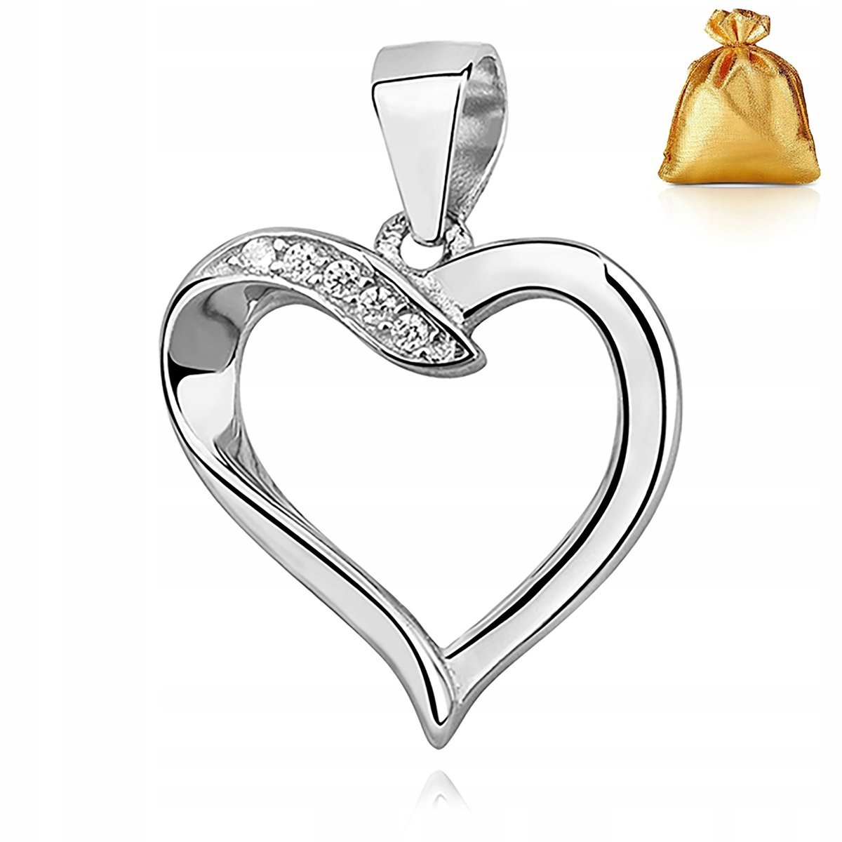 Srebrna Zawieszka Wisiorek Serce Serduszko Z Cyrkoniami Srebro 925 Rodowana