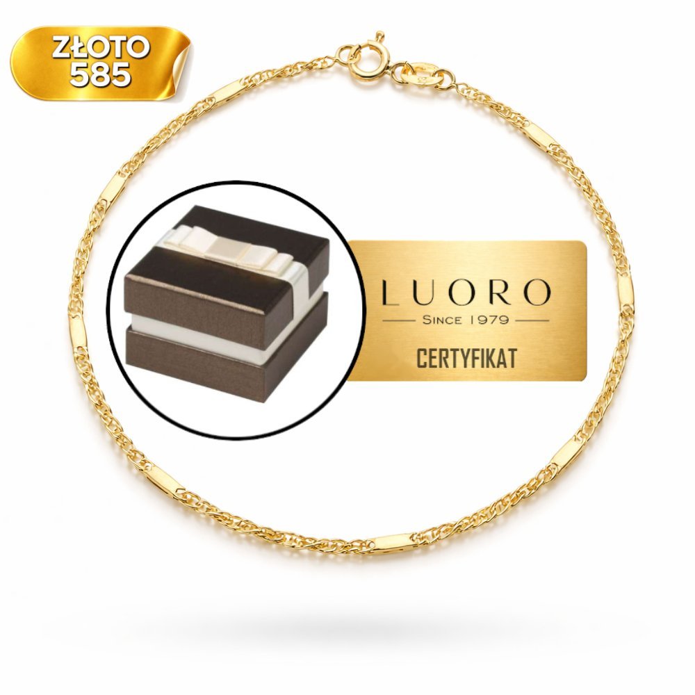 BRANSOLETKA ZŁOTA 585 14K SPLOT SINGAPUR Z BLASZKĄ 17 CM ELEGANCKA