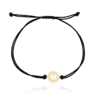 Bransoletki - Bransoletka czarny sznurek stópki w złotym kółku pr.585 - miniaturka - grafika 1