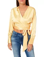 Koszulki i topy damskie - NEON COCO Long Sleeve Satin Jedwabny Wrap Cropped Blouse Koszulka damska, Żółty (Yellow C18), S - miniaturka - grafika 1