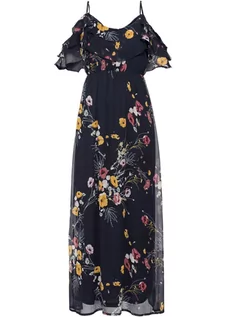 Sukienki - Długa sukienka cold-shoulder z nadrukiem w kwiaty, w długości dla niższych kobiet - bonprix - grafika 1