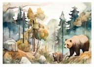 Fototapety - Fototapeta DLA DZIECI Zwierzęta Las Drzewa 254x184 - miniaturka - grafika 1