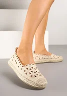 Espadryle damskie - Beżowe Espadryle Ażurową Cholewką i Plecionką Ismio - miniaturka - grafika 1