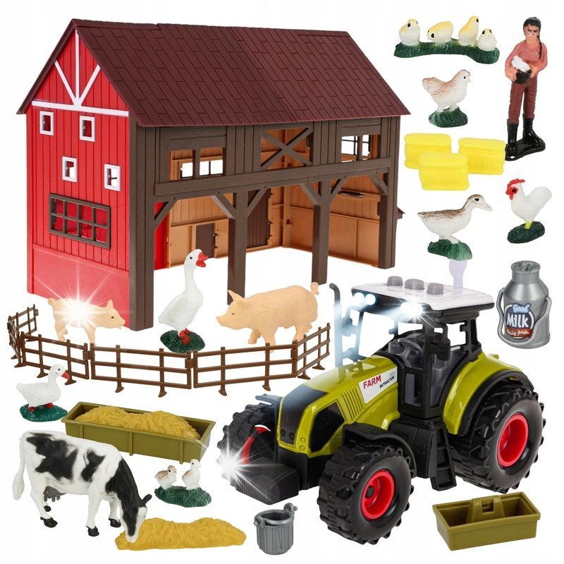 ZESTAW DUŻA FARMA ZAGRODA ZE ZWIERZĘTAMI I TRAKTOREM +AKCESORIA MAŁY ROLNIK