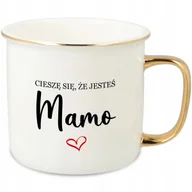 Kubki - KUBEK UCHO RANT ZŁOTY PORCELANA RETRO PREZENT CIESZĘ SIĘ ŻE JESTEŚ MAMO WZ - miniaturka - grafika 1