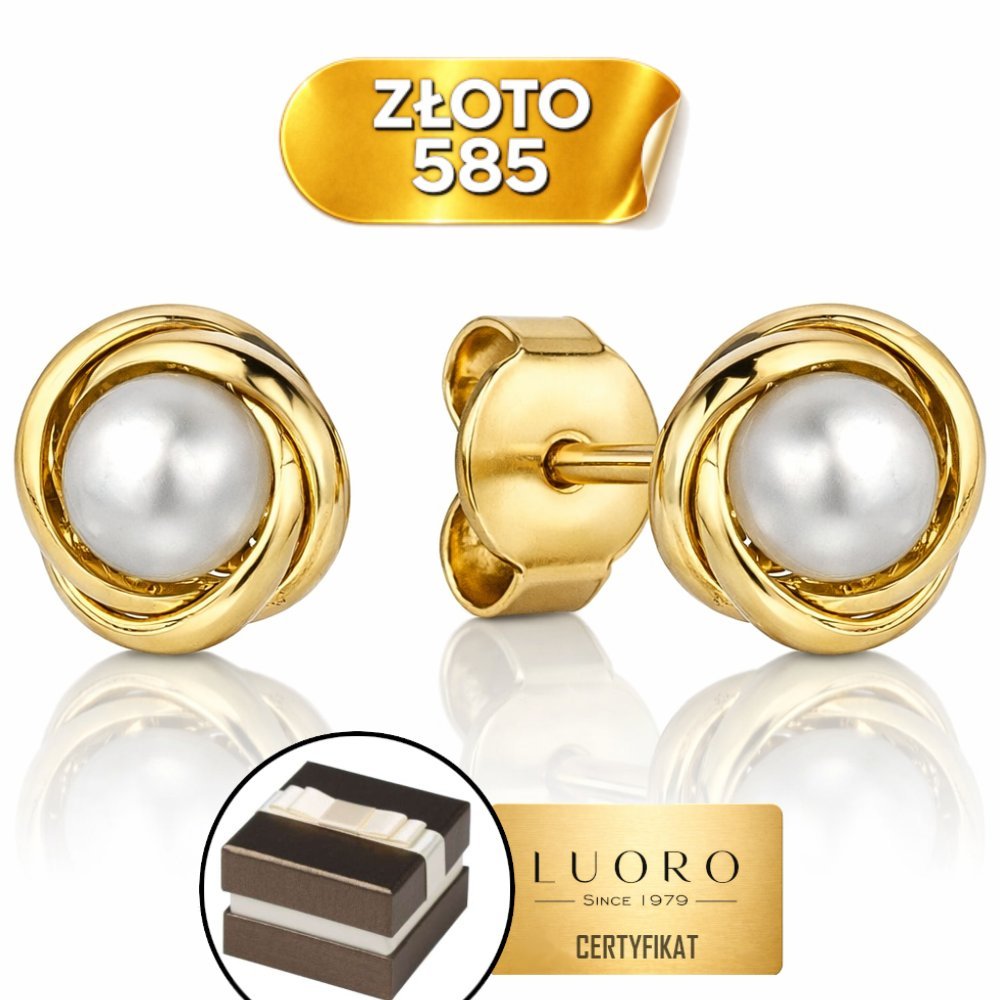 KOLCZYKI ZŁOTE 585 14K Z PERŁĄ NATURALNĄ 5 MM SZTYFT ELEGANCKIE 8,5 MM
